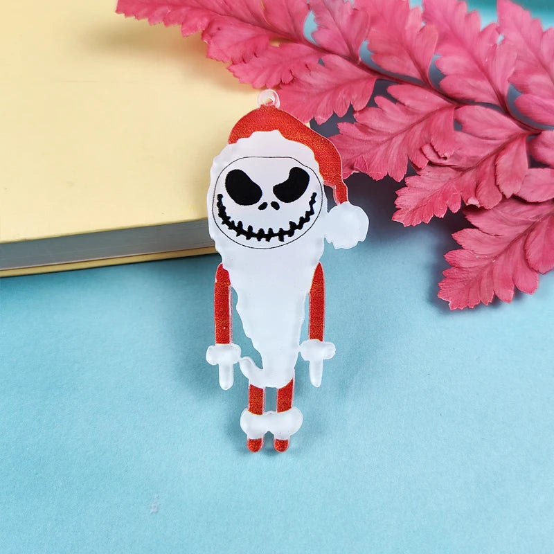 10pcs Halloween Skull Santa Claus Printed Acrylic Charm Pendant DIY Jewelry
