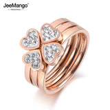 Rose CZ Crystal Love Heart Flower Ring Stainless Steel Wedding Ring
