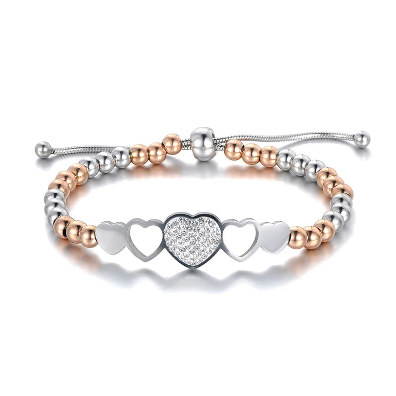 Bohemia Titanium Stainless Steel Heart Charm Bracelet For Women