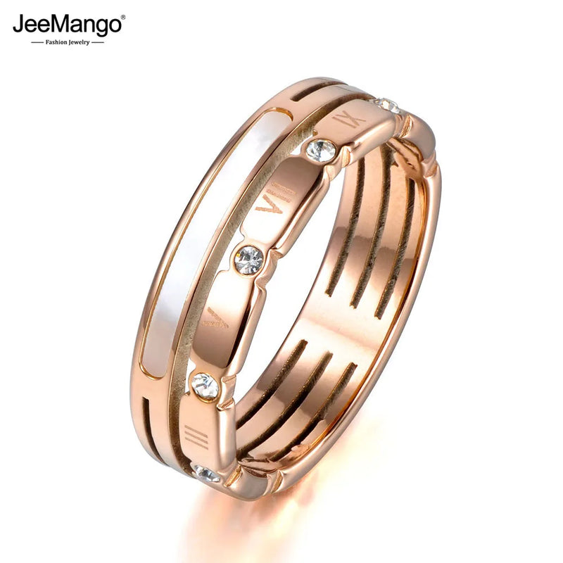 Cubic Zirconia & Shell Wedding Ring Stainless Steel Engagement Rings