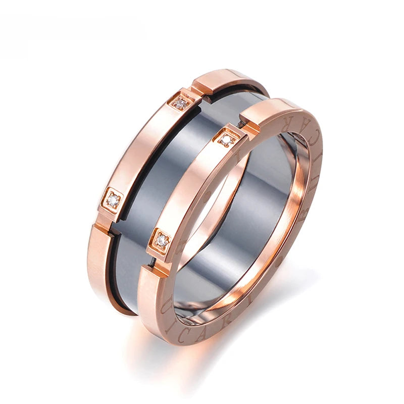 Mosaic CZ Crystal Party Rings Stainless Steel Wedding Rings JR17039