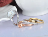 Stainless Steel Plum Blossom CZ Bridal Wedding Ring JR18011