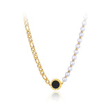 Titanium Roman Numeral Shell Choker Necklace with Pearl Pendant