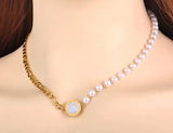 Titanium Roman Numeral Shell Choker Necklace with Pearl Pendant