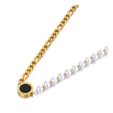 Titanium Roman Numeral Shell Choker Necklace with Pearl Pendant