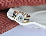 Colorful CZ Crystal Life Tree Rings Titanium Steel Wedding Engagement
