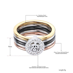 Colorful CZ Crystal Life Tree Rings Titanium Steel Wedding Engagement