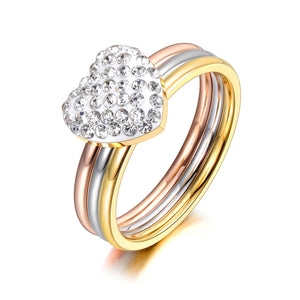 Titanium Stainless Steel Heart Rhinestone Ring Plated Bohemia Party Ring