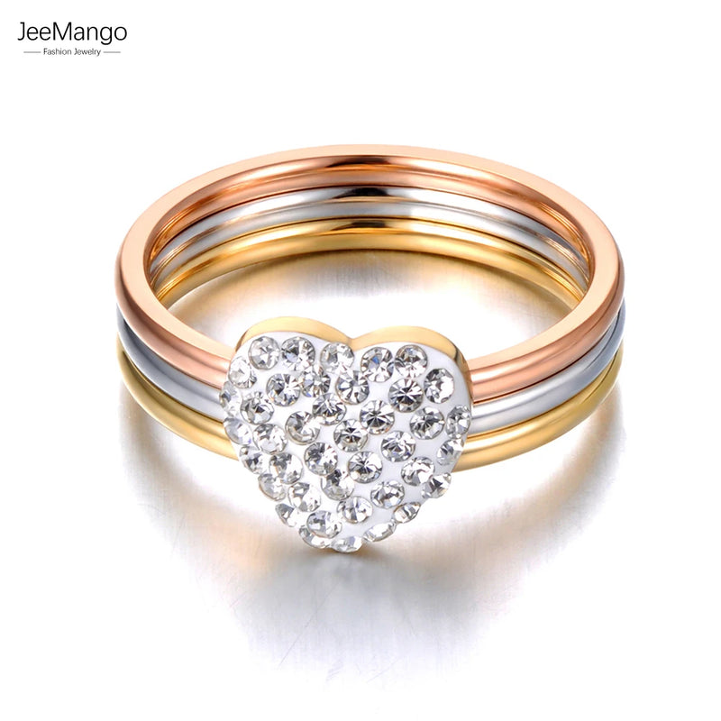 Titanium Stainless Steel Heart Rhinestone Ring Plated Bohemia Party Ring