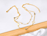 White/Black CZ Charm Pendant Necklace Stainless Steel Flower Choker JN22188
