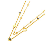 White/Black CZ Charm Pendant Necklace Stainless Steel Flower Choker JN22188