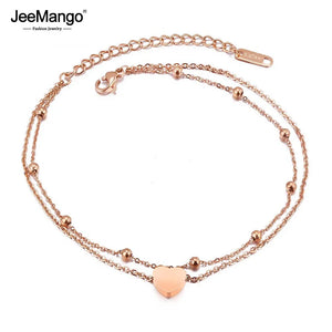 Double Layer Stainless Steel Heart Charm Anklets For Women