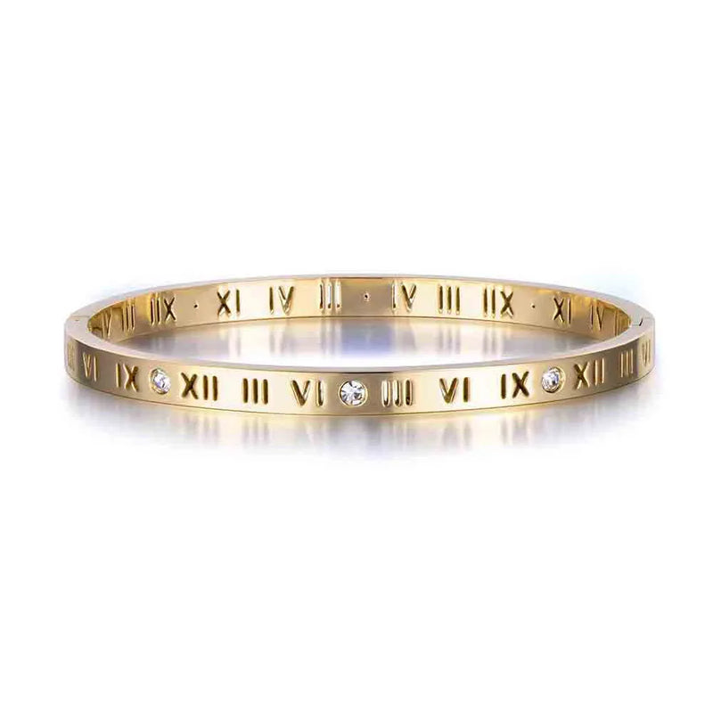 Roman Numerals Women's Stainless Steel Zirconia Bangle JB17050