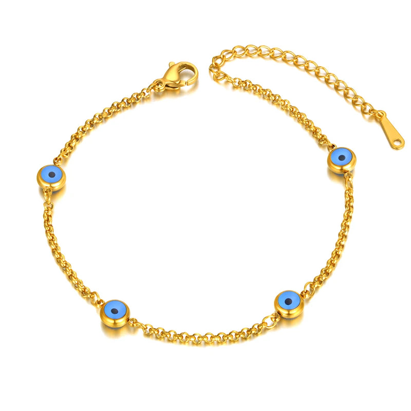 Vintage Stainless Steel Chain Link Bracelet with Eyes Charm