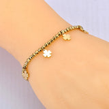 Golden Hematite Stone Beads Chain Bracelet Heart Flower Charm JB23113