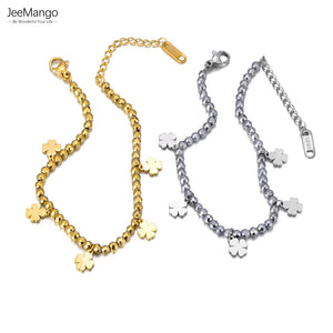 Golden Hematite Stone Beads Chain Bracelet Heart Flower Charm JB23113