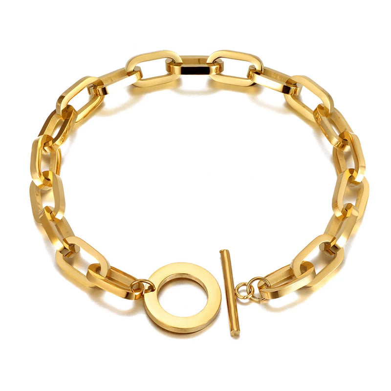 Hiphop/Rock Titanium Stainless Steel Big Thick Charm Bracelet Punk Chain Link