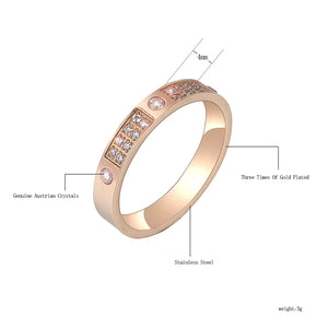Titanium Steel Rhinestone Party Ring CZ Crystal Rose Wedding Rings