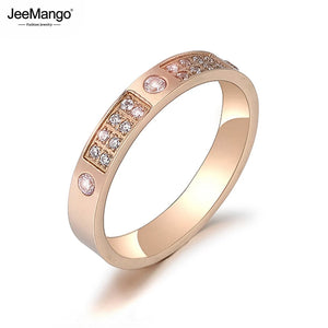 Titanium Steel Rhinestone Party Ring CZ Crystal Rose Wedding Rings