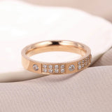Titanium Steel Rhinestone Party Ring CZ Crystal Rose Wedding Rings