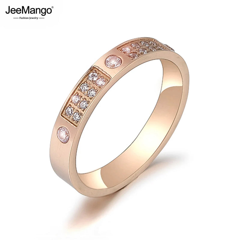 Titanium Steel Rhinestone Party Ring CZ Crystal Rose Wedding Rings
