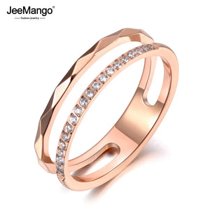 Neo-Gothic Stainless Steel Cut Face Ring Mosaic CZ Crystal Rose Wedding Ring