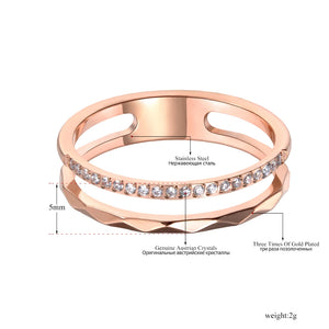 Neo-Gothic Stainless Steel Cut Face Ring Mosaic CZ Crystal Rose Wedding Ring