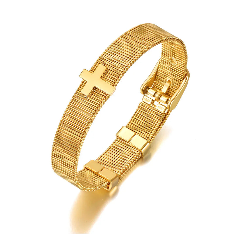Religious Cross Charm Bracelet Stainless Steel JB21129