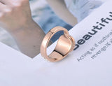 Rose Stainless Steel Shell Rings CZ Rhinestone Love Wedding Ring