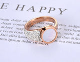 Rose Stainless Steel Shell Rings CZ Rhinestone Love Wedding Ring