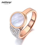 Rose Stainless Steel Shell Rings CZ Rhinestone Love Wedding Ring