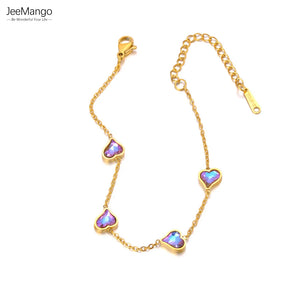 Heart Chain Bracelet CZ Crystal 18K Plated Stainless Steel Charm Jewelry