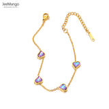 Heart Chain Bracelet CZ Crystal 18K Plated Stainless Steel Charm Jewelry