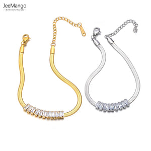Snake Chain Bracelet Women 18K Plated CZ Crystal Stainless Steel Charm JB23126