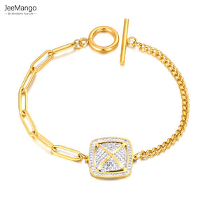 Rhinestone Square Charm Bracelet Stainless Steel Chain JB23031