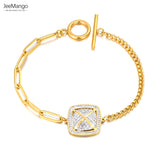 Rhinestone Square Charm Bracelet Stainless Steel Chain JB23031