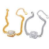 Rhinestone Square Charm Bracelet Stainless Steel Chain JB23031