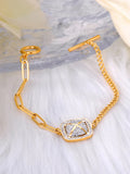 Rhinestone Square Charm Bracelet Stainless Steel Chain JB23031