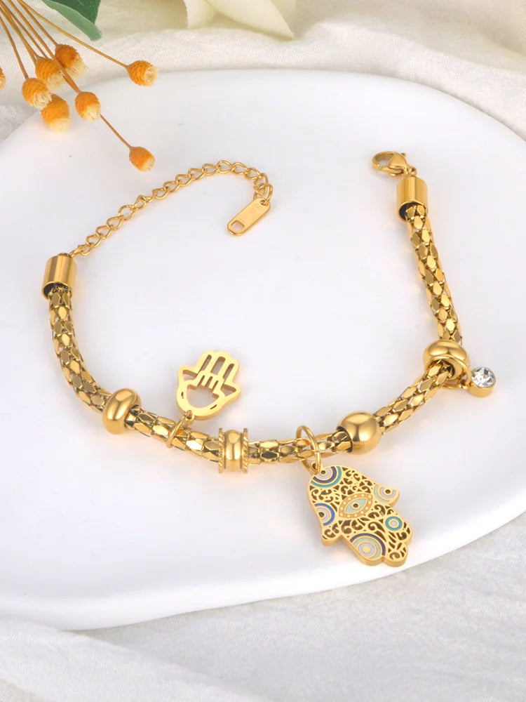 Stainless Steel Fatima Hand Bangle Bracelet Women Jewelry