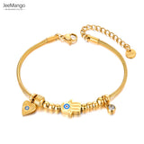 Stainless Steel Fatima's Hand Eye Charm Bracelet Bangle