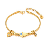 Stainless Steel Fatima's Hand Eye Charm Bracelet Bangle