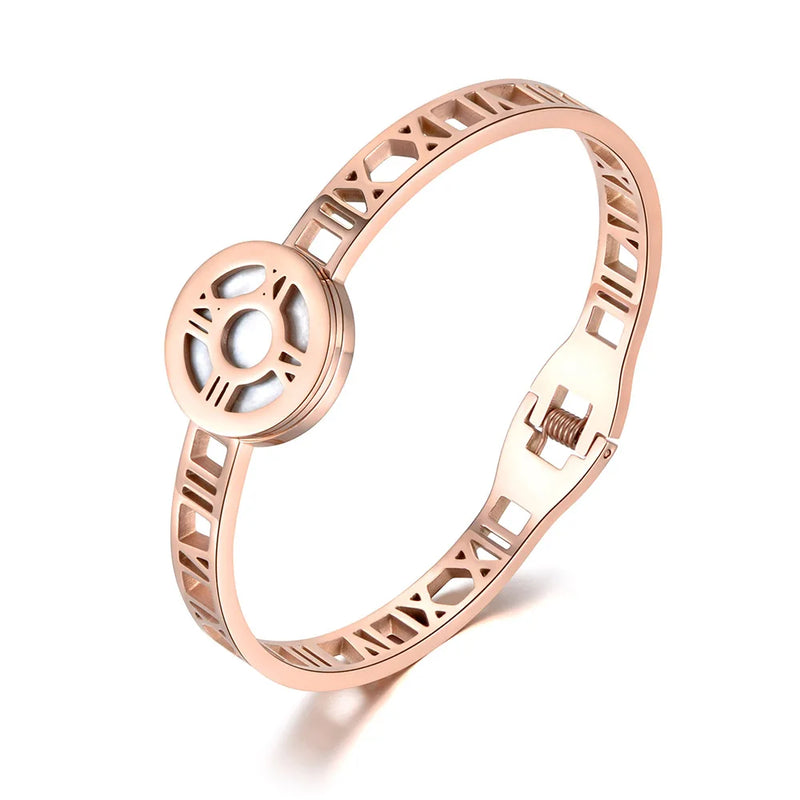 Stainless Steel Roman Numerals Shell Cuff Bangle JB18057