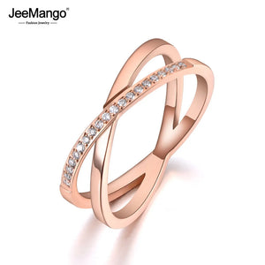 X Cross Anniversary Ring Rose CZ Crystal Wedding Jewelry