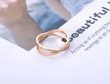 X Cross Anniversary Ring Rose CZ Crystal Wedding Jewelry