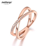 X Cross Anniversary Ring Rose CZ Crystal Wedding Jewelry