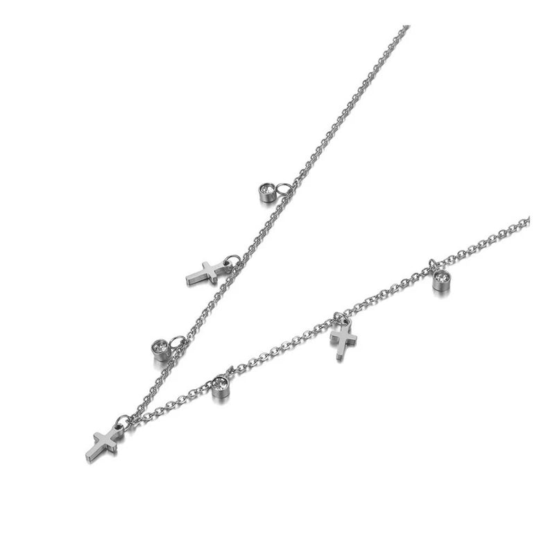 Bohemia Party Necklace Titanium Stainless Steel CZ Crystal Cross Charm Pendant