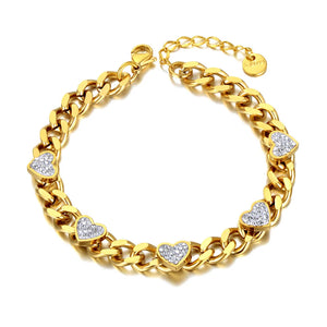 Heart Charm Bracelet Titanium Stainless Steel Chain 18K Plated JB22004