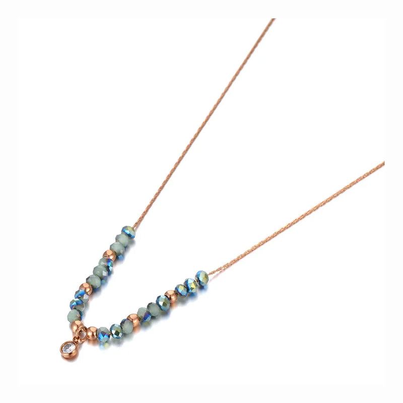 Colorful Crystal Charm Pendant Necklace Rose Choker for Women