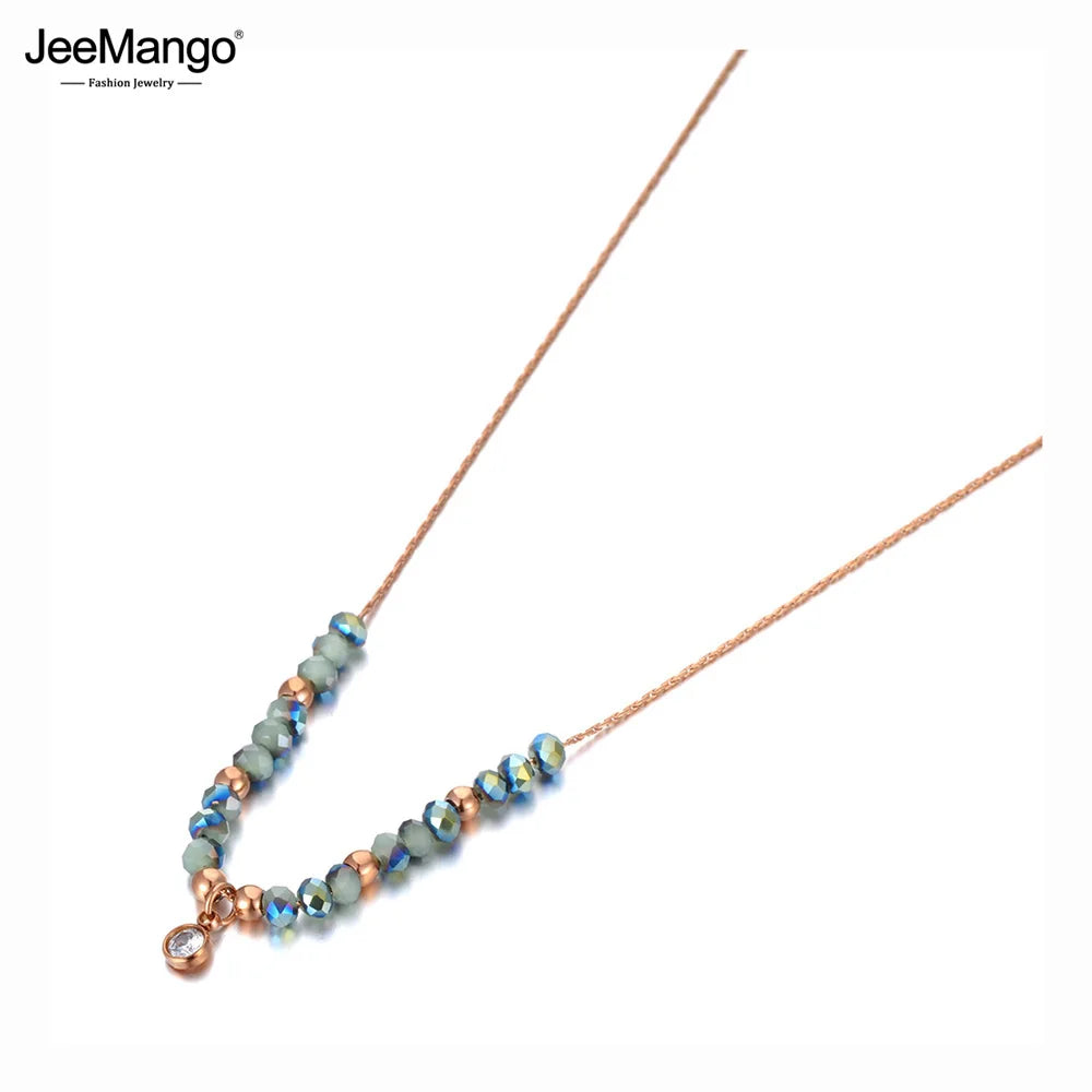 Colorful Crystal Charm Pendant Necklace Rose Choker for Women