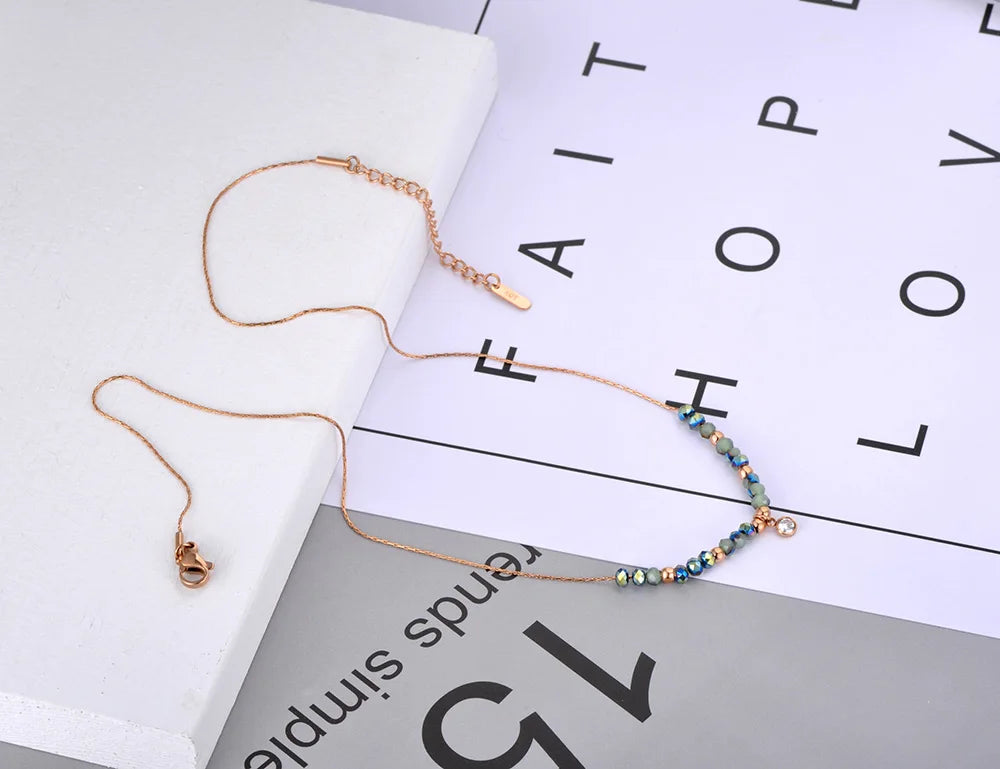 Colorful Crystal Charm Pendant Necklace Rose Choker for Women